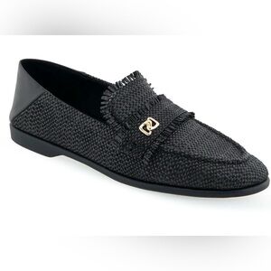 Aerosoles Brik Women's Black Slip-On Loafers Frayed Edge Raffia Upper Sz 7.5